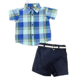 NWT Children’s Place Button Down Shirt & Shorts w/belt Size 9-12 Months